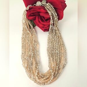 Saachi Peach & Silver AB Glass Crystal Multi Strand Choker Necklace 18" Long
